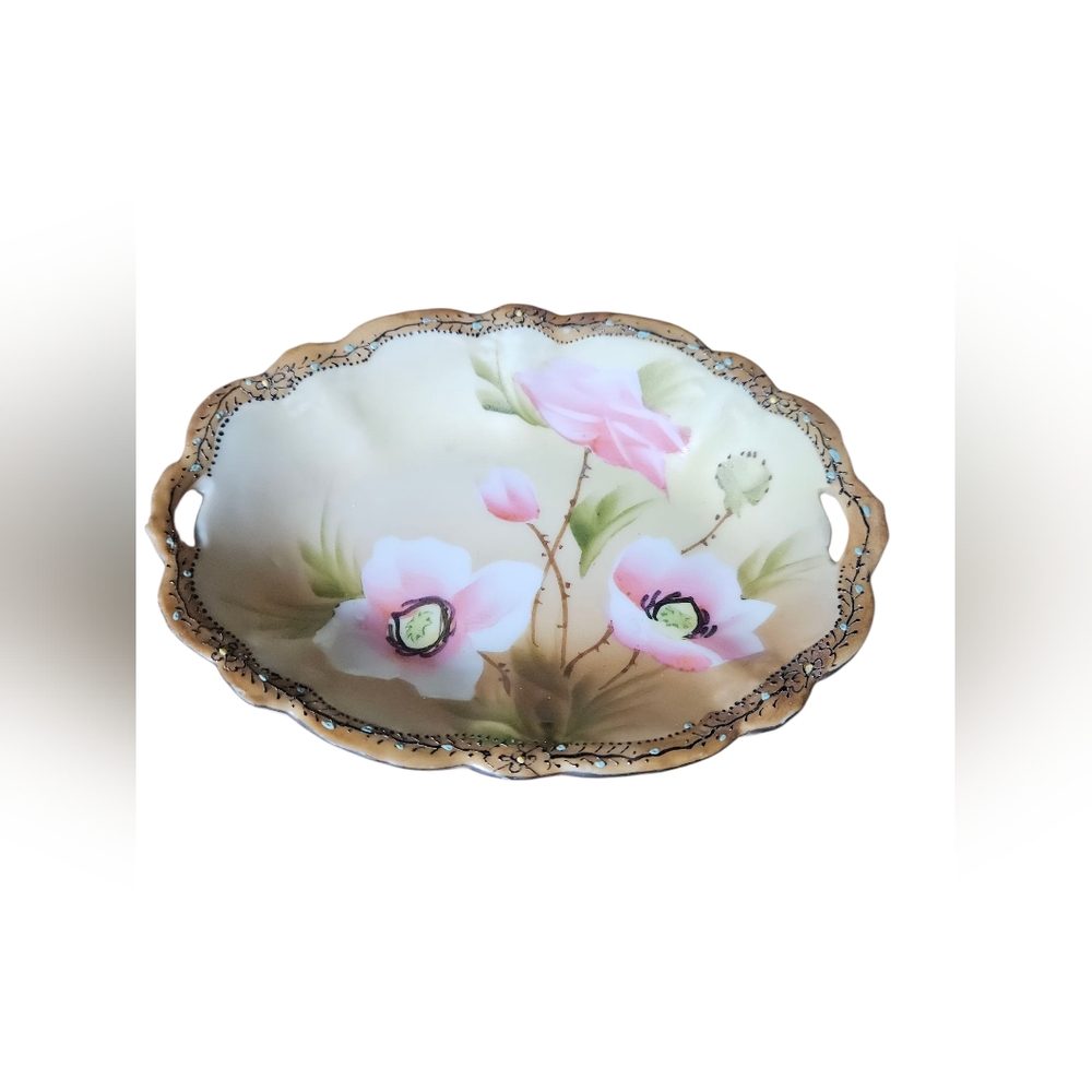 Handpainted Vintage Nippon Floral Soap Dish / Trinket Dish.